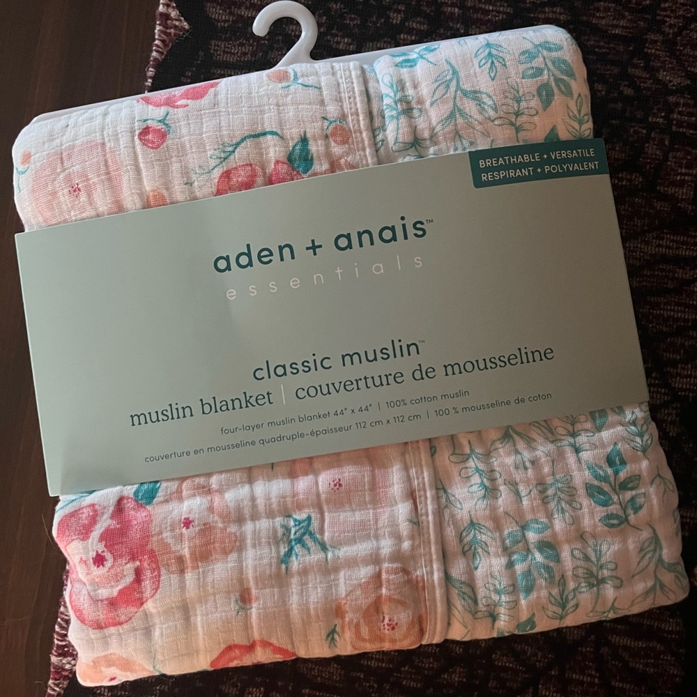 aden + anais Muslin Baby Blanket - Pink & Teal Floral